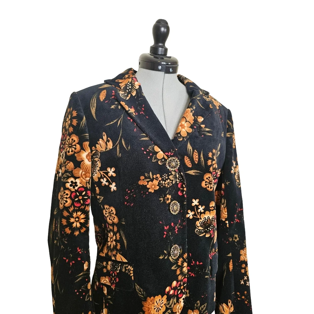 Lea Rome Cotton Velvet Floral Blazer - Picture 1 of 9
